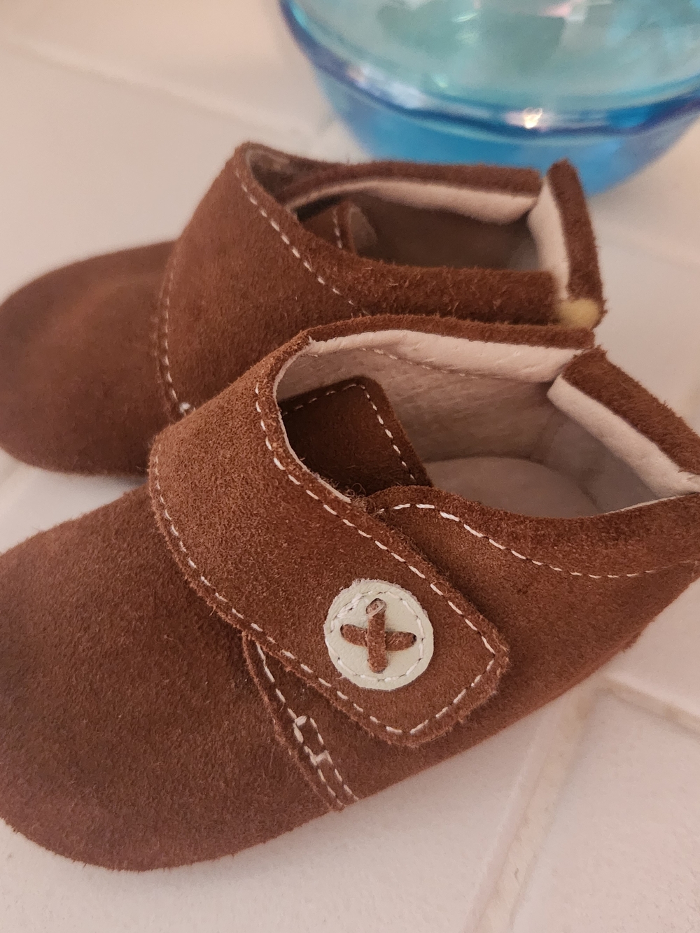 Livie & Luca BENNY Brown Suede Baby Shoes with Button Strap 0-6 MONTHS MOCCASIN